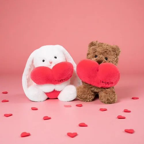 Miniatura 8 de Ditucu Love Bunny - Peluche de conejo con soporte de corazón rojo de 9.8 pulgadas, lindo conejo de peluche suave, juguetes románticos y dulces