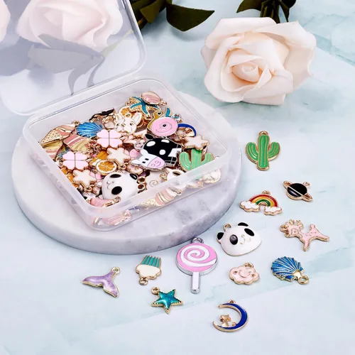 Miniatura 4 de Craftdady Encantos colgantes esmaltados con dijes de alimentos, animales, flores, encantos bonitos, dijes de frutas de metal colorido, ornamento