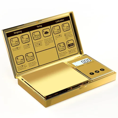 Miniatura 6 de Báscula digital Gram 7.05 oz x 0.00 oz, báscula de bolsillo chapada en titanio dorado con pantalla LCD retroiluminada, 6 unidades, tara, apagado