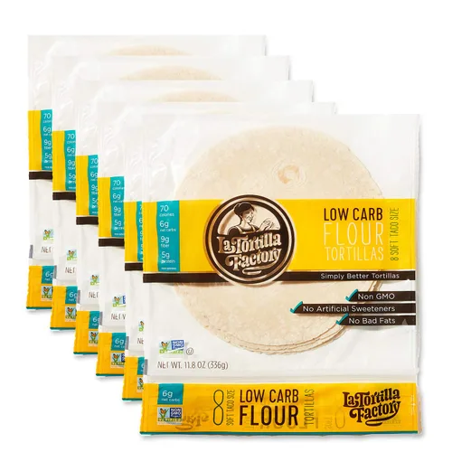 Tortillas de harina bajas en carbohidratos de La Tortilla Factory, tamaño para taco suave, 8 unidades, 6 paquetes