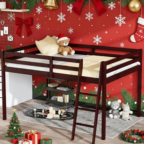 Miniatura 12 de VINGLI - Cama tipo loft baja de 47'' para junior con escaleras, cama de madera tamaño individual para adultos, niños y adolescentes jóvenes, sin