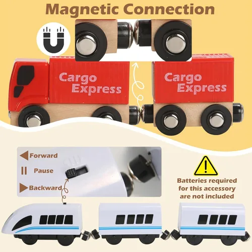 Miniatura 4 de Juego de Tren de Madera de 104 Piezas para Niños Pequeños, Trenes Magnéticos con Vía para Niños de 3 a 6 Años, Compatible con las Principales