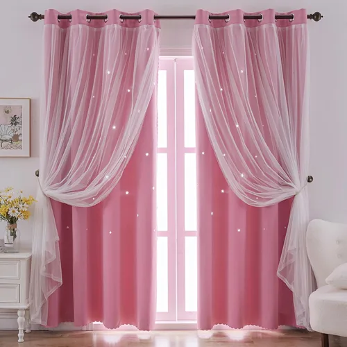Miniatura 2 de indistar Cortinas opacas con recortes de estrellas para dormitorio de niña, cortinas de oscurecimiento de habitación y cortinas para habitación
