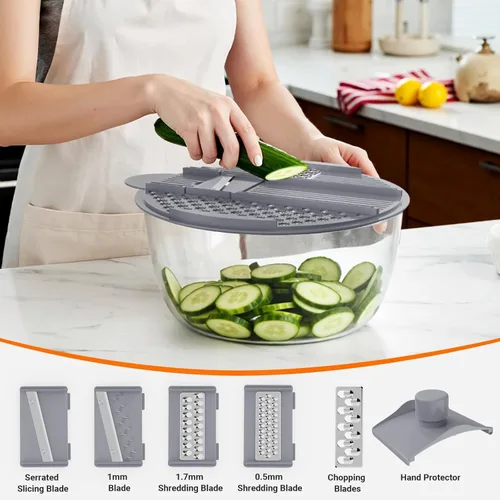 Miniatura 3 de HomeHacks Centrifugadora de Ensalada Grande, Centrifugadora de Lechuga Grande, Limpiador de Frutas Grande con Orificios de Drenaje Dobles, 5 Gris
