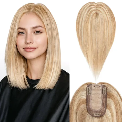 Miniatura 15 de Benehair Peluca de cabello con clip con flequillo, peluca secreta de cabello 100% humano, postizo superior con flecos, peluca de repuesto