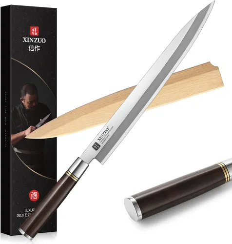 XINZUO Cuchillo Sashimi de 12 pulgadas X7Cr17MoV de acero forjado, cuchillo de fileteado tradicional japonés Yanagiba, hoja de un solo filo,