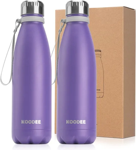 Miniatura 33 de koodee Botella deportiva de agua aislada al vacío de doble pared de acero inoxidable, 17 oz, con forma de botella de refresco, a prueba de fugas