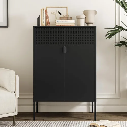 Miniatura 22 de Chshin Gabinete de Almacenamiento de Metal con Puertas, Gabinete de Acento Negro, Gabinetes de Almacenamiento de Clóset de Metal, Soporte de Medios
