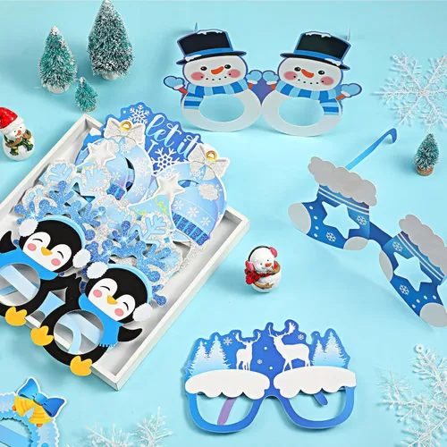 Miniatura 4 de 36 piezas de artículos de fiesta de invierno, gafas de papel de copo de nieve, decoraciones de fiesta de invierno del país de las maravillas