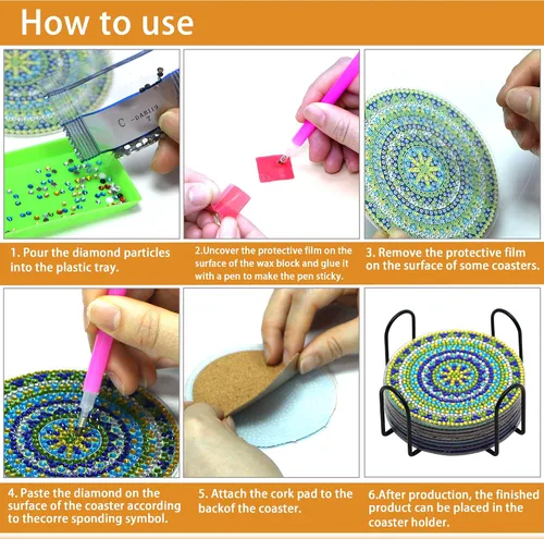 Miniatura 5 de Kit de posavasos de arte de diamante con soporte, 8 posavasos de arte de diamante para adultos, niños, principiantes, regalos de manualidades (donas)