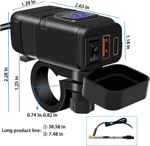 Miniatura 2 de Ankuee Cargador de teléfono USB para motocicleta, adaptador SAE a USB impermeable con voltímetro e interruptor de encendido/apagado, cargador doble