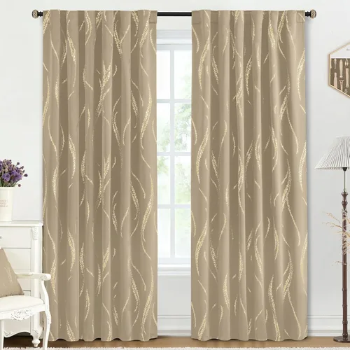 Miniatura 60 de Yakamok Cortinas opacas de 84 pulgadas de largo para sala de estar, con aislamiento térmico, patrón de líneas onduladas doradas, patrón de puntos