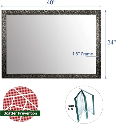 Miniatura 2 de Espejo de pared de baño, espejos de baño para pared, rectangular, moderno, espejo de pared para baño, colgante vertical u horizontal, para sala