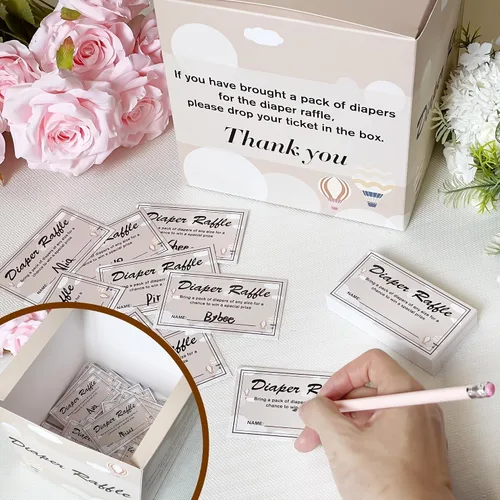 Miniatura 5 de Juego de juegos de baby shower: Pin the Sticker en el juego de pañales y 50 boletos para rifas de pañales con caja para decoraciones de fiesta