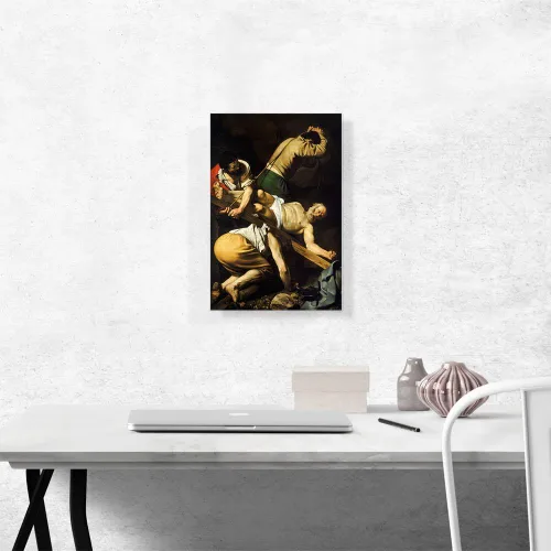 Miniatura 2 de ARTCANVAS Caravaggio - Póster de la Crucifixión de San Pedro 1600, pintura enmarcada estirada, póster giclée, decoración de pared, 18 x 12 pulgadas