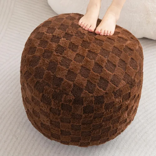 Miniatura 22 de HIGOGOGO Puf Otomán Redondo Relleno, Pufs de Pana con Relleno de Trozos de Espuma, Puf Peludo y Esponjoso Reposapiés Otomán de Almacenamiento, 20 X
