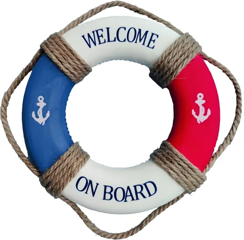Miniatura 11 de MorroMorn Salvavidas Decoración Colgante de Pared - Bienvenido a Bordo Decoración del Hogar Estilo Mediterráneo Cuerda de Cáñamo (Azul, 10")