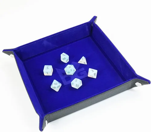 Miniatura 7 de FanRoll - Bandeja plegable de terciopelo para dados con respaldo de piel sintética: azul, juego de rol, accesorios de dados para Calabozos y Dragones