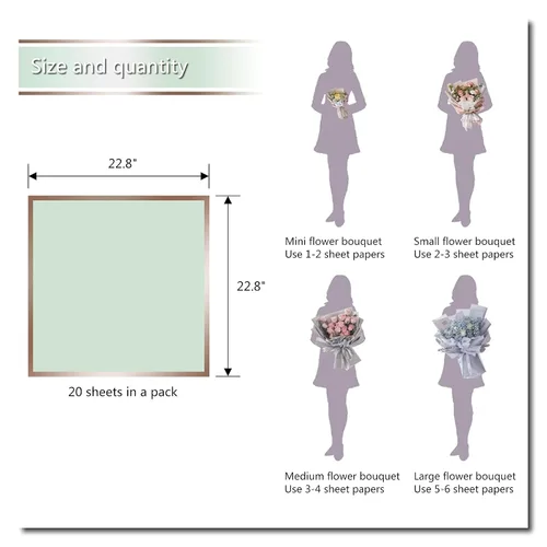 Miniatura 2 de YACEYACE Elegante papel de regalo de flores, impermeable y perfecto para envolver flores de regalo, proyectos de manualidades, verde claro con borde