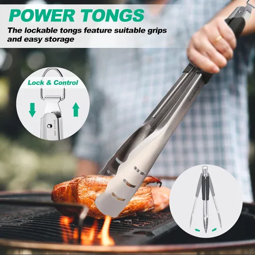 Miniatura 3 de HAUSHOF Accesorios para Parrilla Grandes de Servicio Pesado, Juego de Barbacoa, Regalos para Hombres y Mujeres - Espátula, Tenedor y Pinzas de Acero