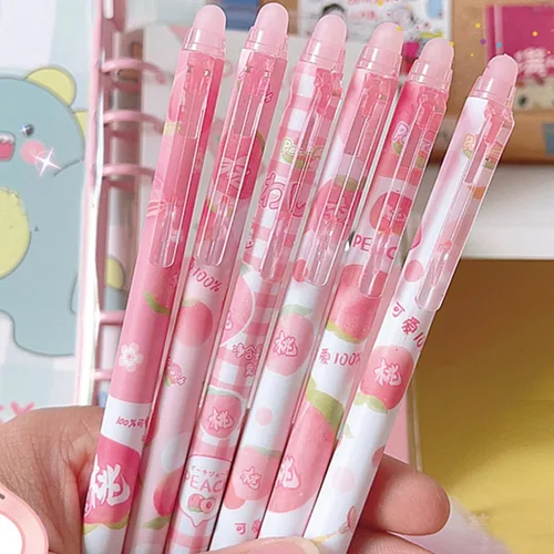 Miniatura 4 de MOZXIRZ 6 piezas de bolígrafos de tinta de gel borrables, bolígrafos retráctiles, lindos bolígrafos rosa y melocotón, bolígrafo de punta fina