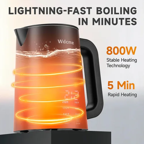 Miniatura 4 de Hervidor eléctrico de viaje pequeño de 0.6 L, 800 W, 6 controles de temperatura, doble voltaje, 110-240 V, tetera inteligente de té y café, mantiene