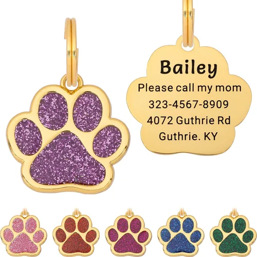 Miniatura 9 de Etiqueta para perro con grabado personalizado hasta 5 líneas de contenido para el nombre e información de tu mascota, bonita etiqueta de Azul