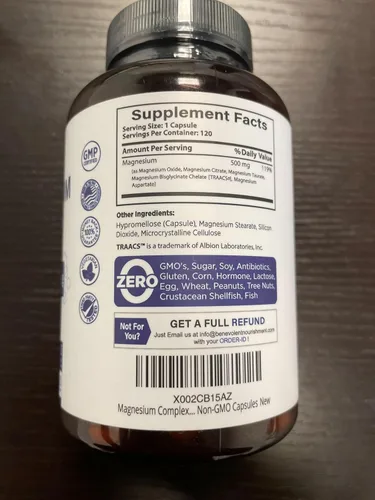Miniatura 8 de Suplemento de complejo de magnesio, suministro de 4 meses de 500 mg de bisglicinato 5 en 1, óxido, taurato, aspartato, citrato, suplemento