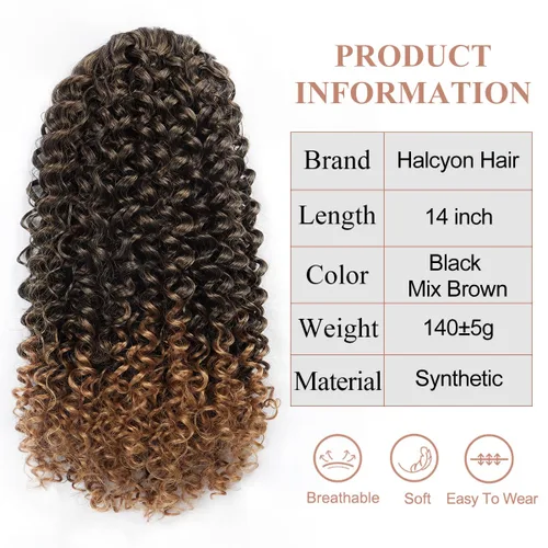 Miniatura 2 de Halcyon Extensión de cola de caballo rizada para mujeres negras, extensiones de cabello rizado con cordón, mezcla de color marrón T1B/30.