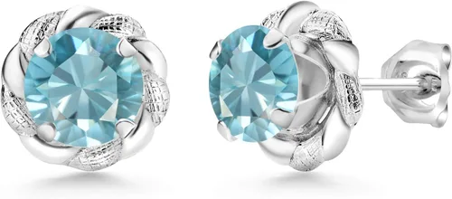 Miniatura 66 de Gem Stone King Aretes de plata de ley 925 de 0.236 in con piedra natal redonda para mujer