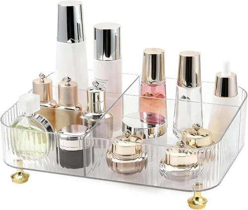 DASITON Organizador de maquillaje para tocador, organizador de 5 ranuras para brochas de maquillaje, bandeja de perfume de maquillaje vintage,