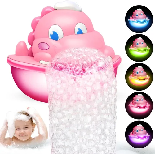 Juguetes de baño, máquina de burbujas de baño con luz fabricante automático de burbujas juguete de baño para niños de 1-3 4-8 años juguete de bañera