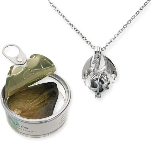 Pearlina Juego de joyas de collar de perlas reales de dragón plateado Haz un deseo de éxito, amor, salud, riqueza Perla cultivada en agua fresca