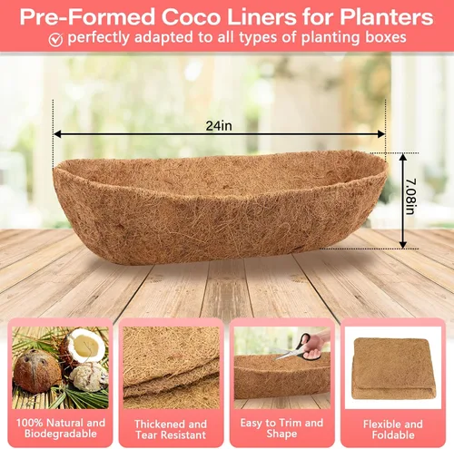 Miniatura 2 de Legigo Paquete de 2 revestimientos de coco para maceteros – 24 pulgadas para cajas de ventana de fibra de coco, revestimiento de coco para maceteros