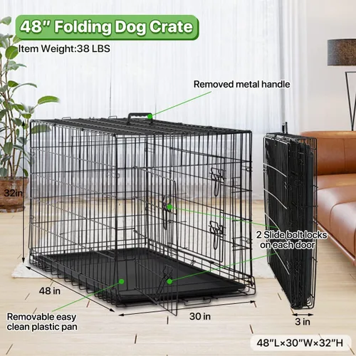 Miniatura 7 de Jaula negra para perros de 48 pulgadas, grande, XXL, plegable para perros grandes, jaulas de alambre de metal, jaula de segregación de animales