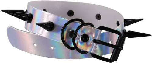 Miniatura 4 de FM FM42 Gargantilla holográfica multicolor de PU en tono negro con remaches con picos punk rock gótico