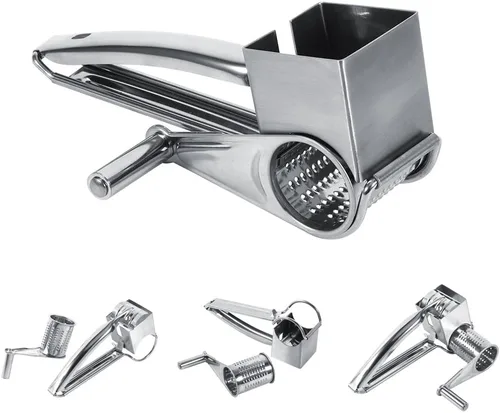 Miniatura 7 de Rallador de queso, multifuncional para cocina artesanal rotativo de acero inoxidable rallador de queso 1 tambores herramienta de trituración