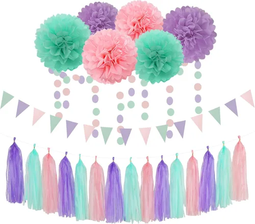 Miniatura 18 de Galentines - Decoraciones de fiesta de color rosa intenso para el día de San Valentín, 23 piezas de cumpleaños para niña, baby shower, serpentinas