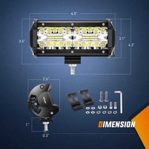Miniatura 2 de Nilight Barra de luces LED de 6.5 pulgadas, 120W, combinada de inundación y foco, para todoterreno, conducción antiniebla, iluminación de trabajo