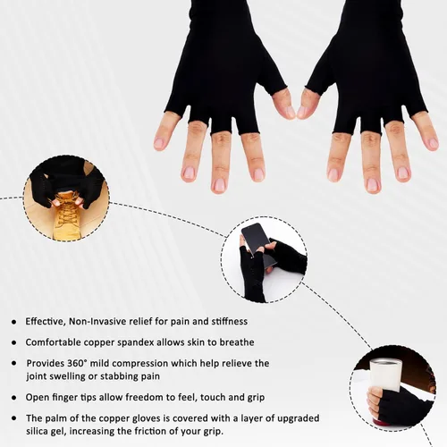 Miniatura 5 de Guantes para artritis para mujeres y hombres, guantes sin dedos para la mano y el pulgar, negros