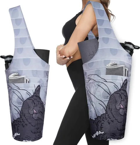 Miniatura 26 de Bolsa de esterilla de yoga impresa a la moda con bolsillo lateral grande y bolsillo con cremallera, bolsa larga de yoga que se adapta a la mayoría