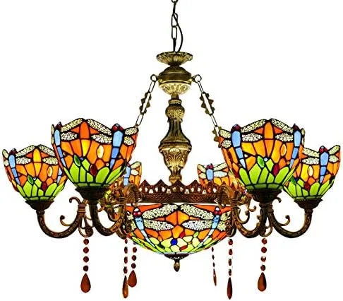 Miniatura 7 de Iluminación colgante LED lámpara victoriana estilo Tiffany antiguo vidrieras 6+1 luz colgante luz para comedor sala de estar café restaurante - TYP