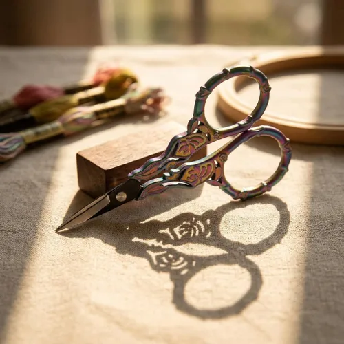 Miniatura 2 de Tijeras de bordado con cubierta – Tijeras pequeñas de ganchillo vintage arcoíris, tijeras de manualidades florales afiladas para hilo de hilo