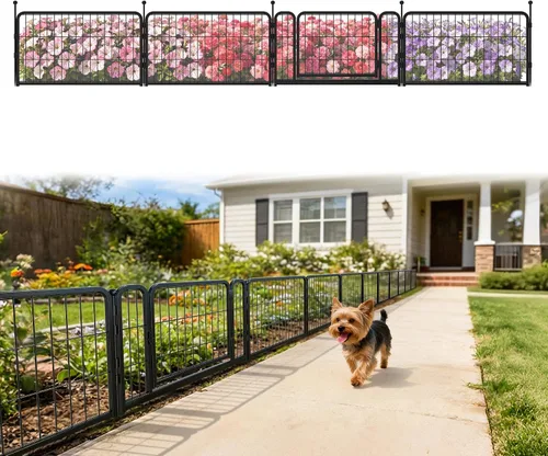 Miniatura 19 de FXW - Valla de jardín metálica y resistente para exteriores, barrera para perros y conejos, fácil instalación, negro, 24 pulgadas de alto x 29.6