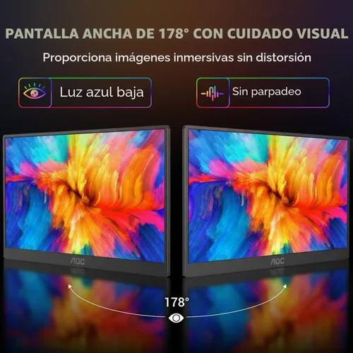 Miniatura 7 de AOC Monitor portátil de 15.6 pulgadas FHD 1080P IPS 125% sRGB, monitor de viaje USB-C HDMI para laptop, segunda pantalla externa ultra delgada