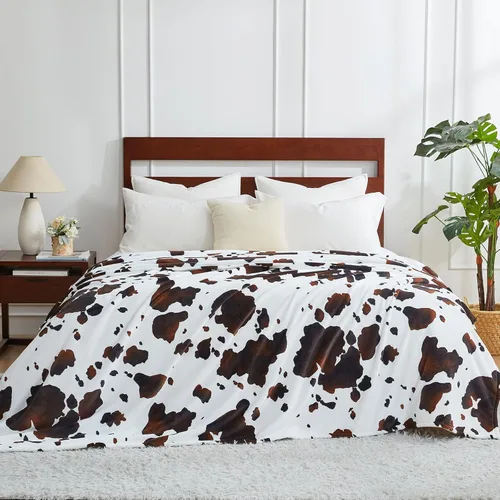 Miniatura 15 de Cozy Bliss Manta mullida con estampado de vaca para sofá, manta gruesa, suave y cálida de forro polar que no desprende para decoración occidental
