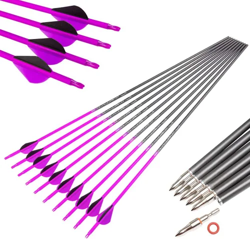Miniatura 10 de Flechas de caza de carbono de 28 pulgadas 300 340 350 400 espina dorsal de carbono para arco recurvo compuesto práctica objetivo 28 30 pulgadas