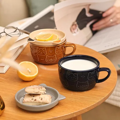 Miniatura 2 de Linda Taza de Cerámica para Gatos con Tapa, Tazas de Café Kawaii o Tazas de Té para Amantes de los Gatos, Tazas Divertidas de Novedad