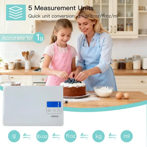Miniatura 2 de Azeus. Báscula de cocina digital de 6 unidades, recargable por USB. Pesa gramos y onzas con alta precisión (desde 1.13 g). Capacidad hasta 5 kg