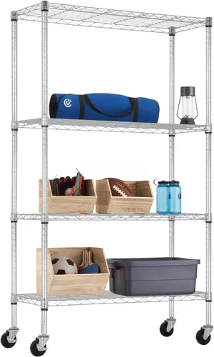 Miniatura 9 de Estantería de alambre resistente de 6 niveles, capacidad de 2100 libras, estante de almacenamiento de metal NSF ajustable con ruedas, 45 pulgadas